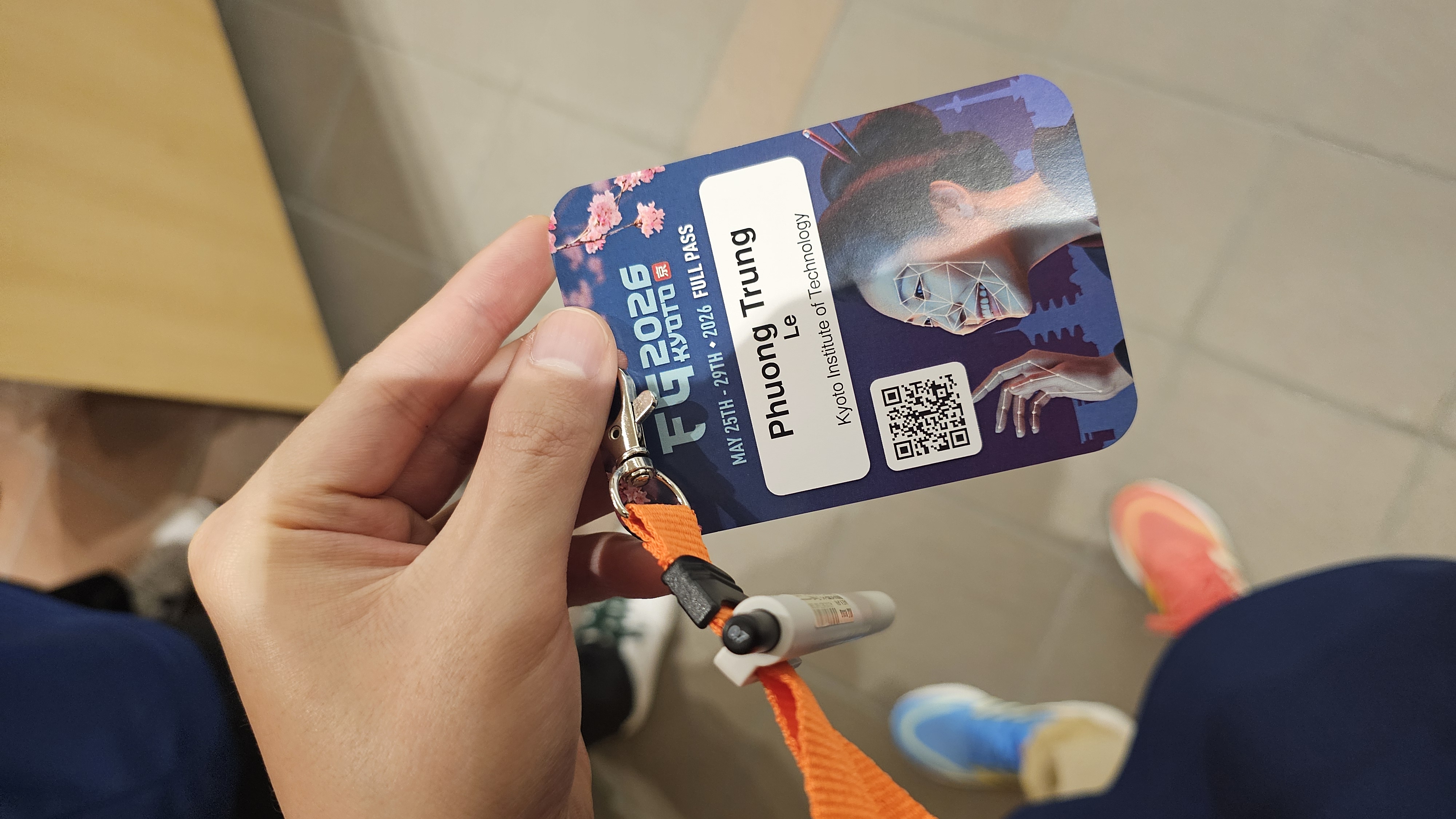 My FG2026 participant badge with Kyoto Institute of Technology affiliation