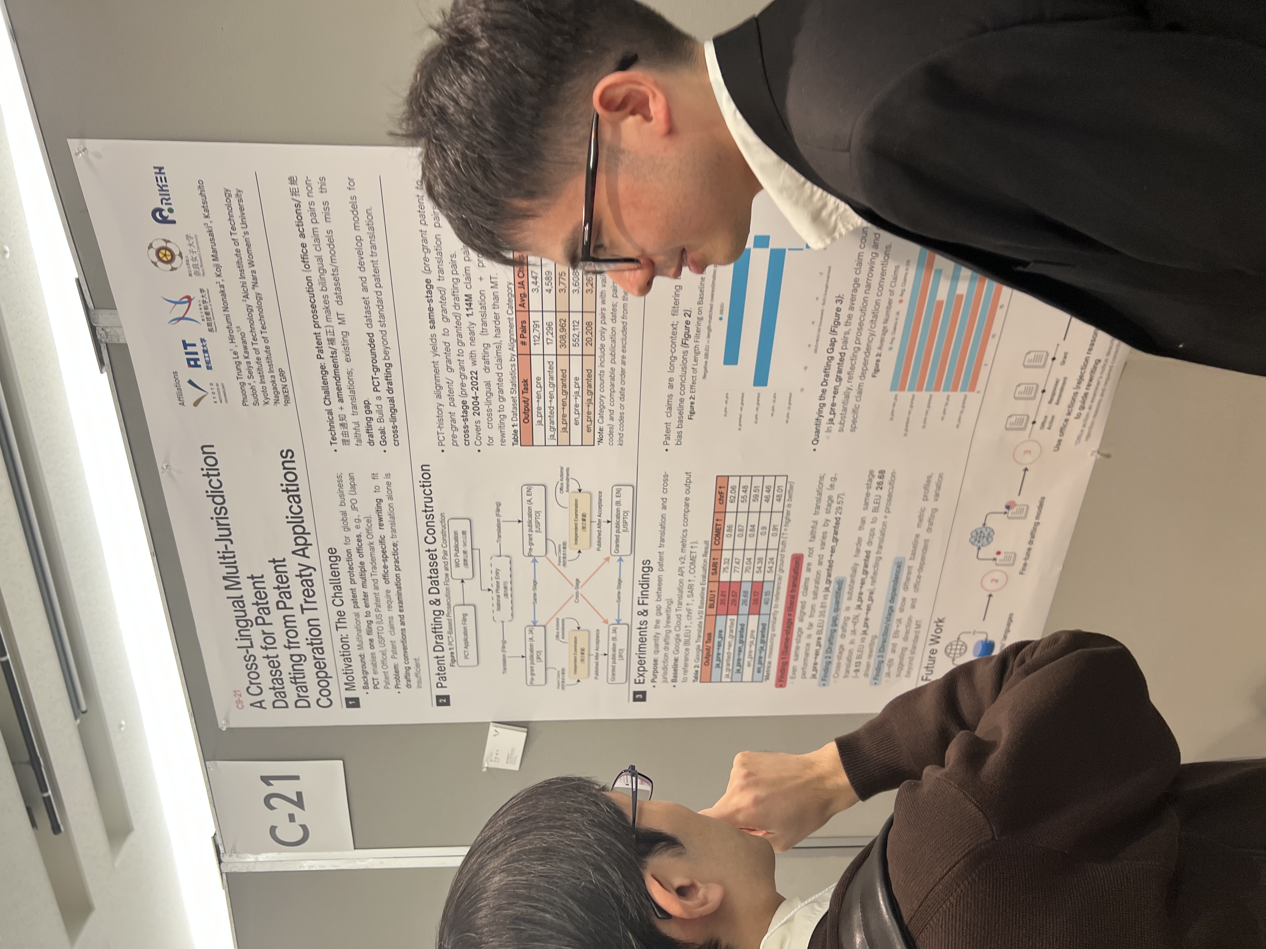 Discussing my research with an attendee beside the poster