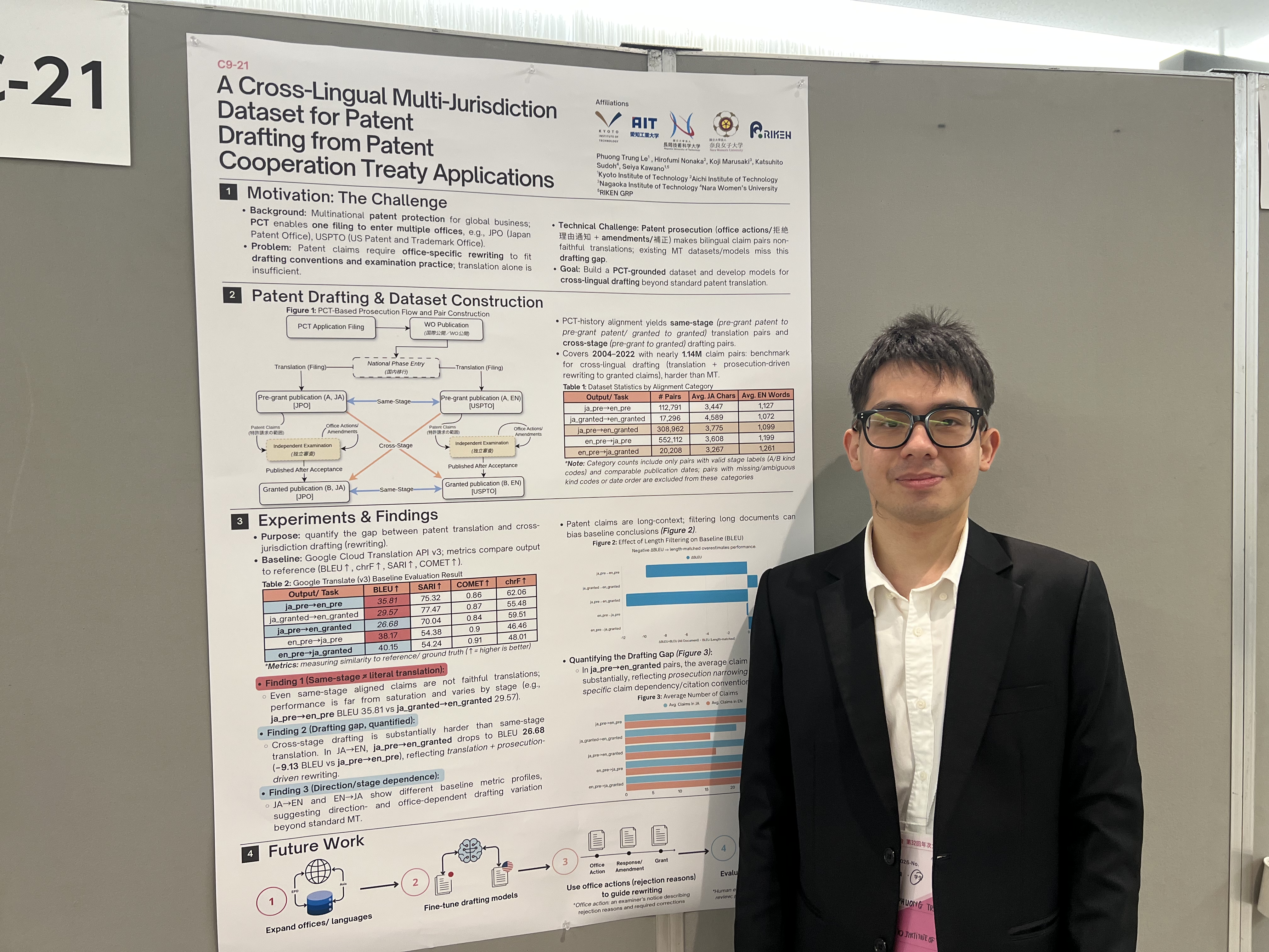 Standing beside my patent drafting poster at NLP2026